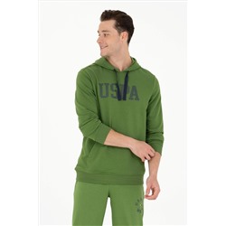 Erkek Yeşil Kapüşonlu Basic Sweatshirt