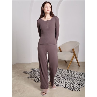 Лонгслив облегающий из фактурного трикотажа в рубчик с круглым вырезом на пуговицах