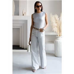 Топ с закрытым декольте из хлопка с эластаном в рубчик с матовым покрытием металлик