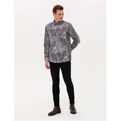 Gri Slim Fit Uzun Kollu Gömlek