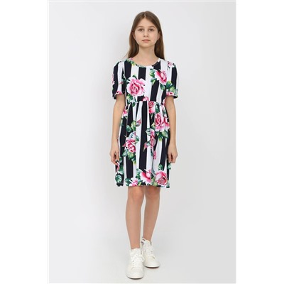 Платье Роза на полосе короткий рукав-фонарик арт. ПЛ-377 НАТАЛИ #885611