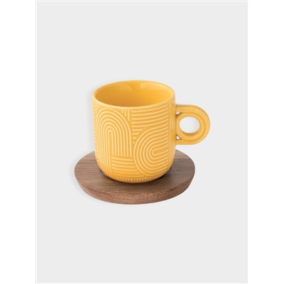 Набор чашек, 2 шт, 0.25 л, красный, жёлтый, на подставке, акация,  Радуга