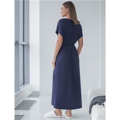 Платье свободное с V-вырезом из 100% хлопка с поясом и разрезом