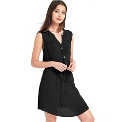 Shirred sleeveless shirtdress