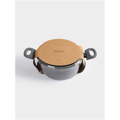 Кастрюля, 24 см, 3,9 л, с крышкой, с покрытием, алюминий, серо-черная, Robust