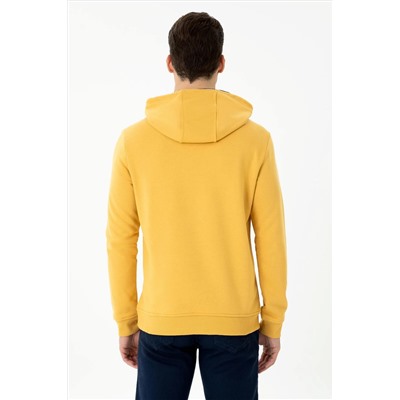 Erkek Hardal Kapüşonlu Sweatshirt