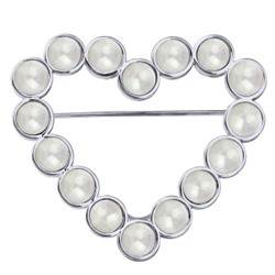 Брошь Сердце (Майорка 6мм белая; покрытие родий), Есть комплект