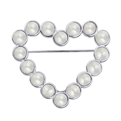 Брошь Сердце (Майорка 6мм белая; покрытие родий), Есть комплект