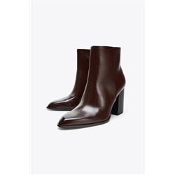 LEATHER BLOCK HEEL ANKLE BOOTS