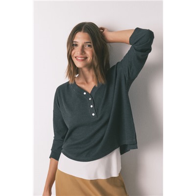 Camiseta manga larga waffle gris