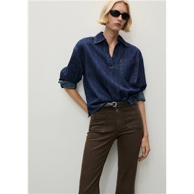 Jeans flare crop bolsillos