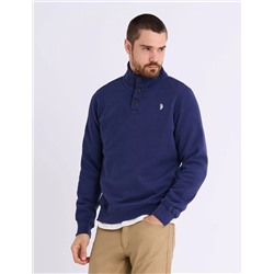 PEACHED FLEECE BUTTON MOCK NECK PULLOVER