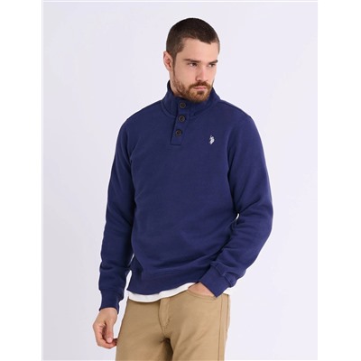 PEACHED FLEECE BUTTON MOCK NECK PULLOVER