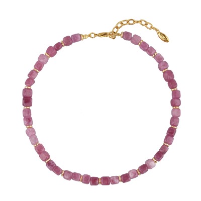 Колье Селена (кварц розовый 7-8мм; покрытие золото) 42-49см, Есть комплект