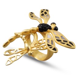 Кольцо Стрекоза (эмаль черная, серая; покрытие матовое золото), Есть комплект