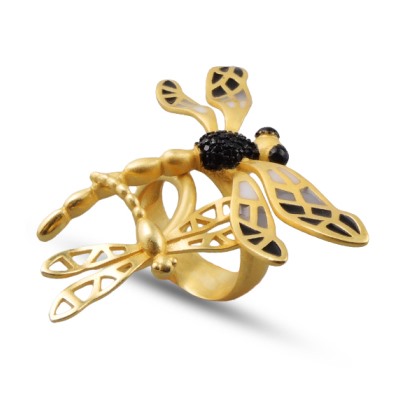 Кольцо Стрекоза (эмаль черная, серая; покрытие матовое золото), Есть комплект