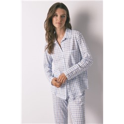 Pijama camisero algodón cuadros azul