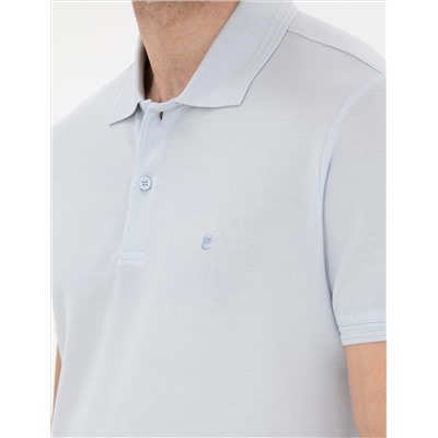 Açık Mavi Slim Fit %100 Pamuk Polo Yaka Basic Tişört