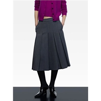 Женская плотная слегка эластичная юбка миди из смеси овечьей шерсти с плиссировкой