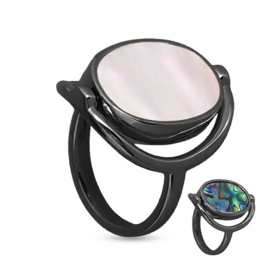 Кольцо Амфитрита (гелиотис, перламутр; покрытие черный родий), Есть комплект