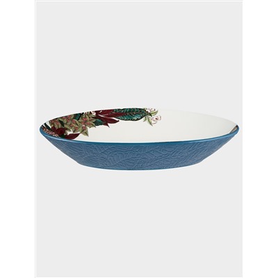 Салатник, 32х23 см, 1,5 л, керамика К, овальный, синий, Цветы и птица, Reminisce