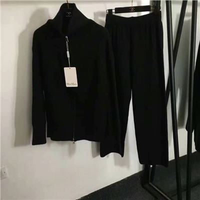 MaxMar* новый вязаный спортивный костюм, толстовка с высоким воротником и длинными рукавами с полумолнией + повседневные брюки, белый, розовый, черный, темно-коричневый, серый, абрикосовый, [один размер подходит всем, ширина плеч 60, обхват груди 120, длина рукава 55, длина одежды 58; талия 66, резинка, длина 101]