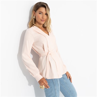 Блуза из плотного материала, Твой личный манифест (бледный персик, с поясом)