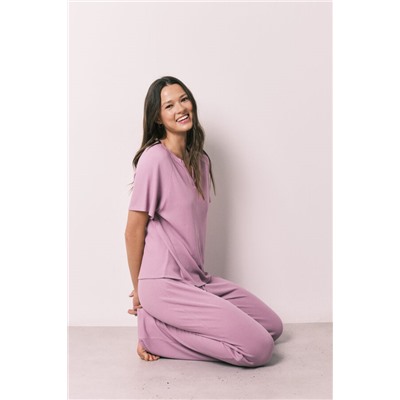 Pijama Capri textura waffle rosa