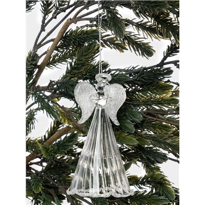 Игрушка елочная, 11 см, стекло, серебристая, Ангел, Event