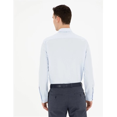 Açık Mavi Slim Fit Uzun Kollu Basic Gömlek