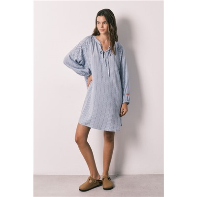 Camisola corta viscosa estampado rayas azul