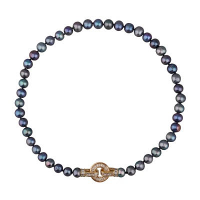 Колье (жемчуг бензиновый 8-9мм, фианит; покрытие золото) 40см, Есть комплект