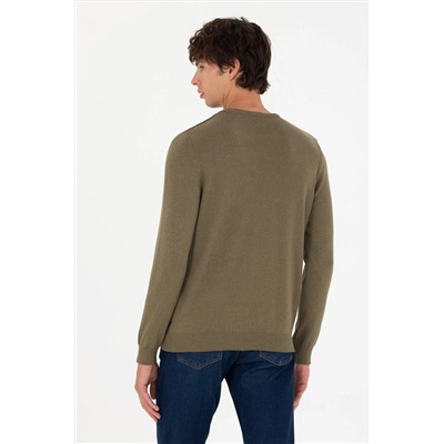 Erkek Haki Melanj Basic Kazak