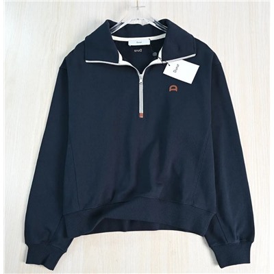 Женский хлопковый свитшот с полумолнией и отворотом