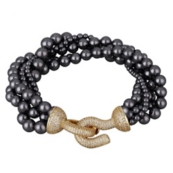 Браслет Течение (Майорка темно-серая 4-6мм, фианит; покрытие золото) 20см, Есть комплект