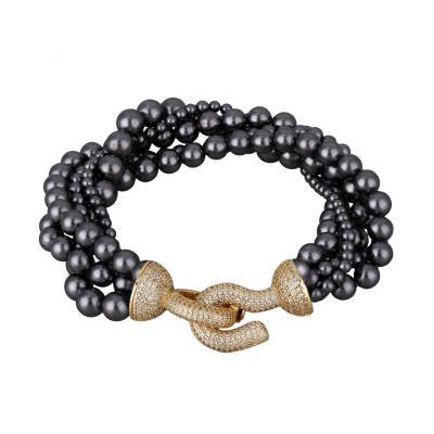 Браслет Течение (Майорка темно-серая 4-6мм, фианит; покрытие золото) 20см, Есть комплект