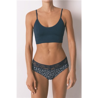 Braga clásica ancha algodón azul estampado flores