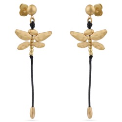 Серьги Стрекоза (текстиль черный; покрытие матовое золото), Есть комплект