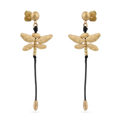 Серьги Стрекоза (текстиль черный; покрытие матовое золото), Есть комплект