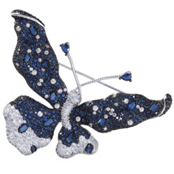 Брошь Бабочка (фианит синий; покрытие родий), Есть комплект