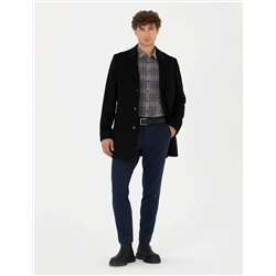 Siyah Ex. Slim Fit Kaşe Kaban