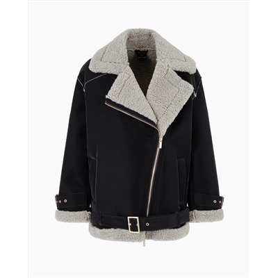 Faux shearling jacket with belt