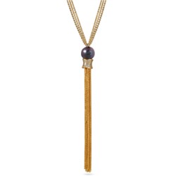 Кулон (жемчуг бензиновый 16мм, фианит белый; покрытие золото) 85-90см, Есть комплект