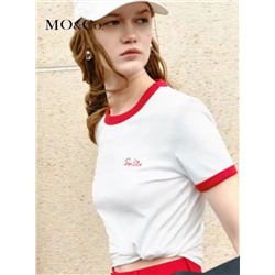Футболка из изысканного мерсеризованного хлопока с вышитыми буквами, МО*КО