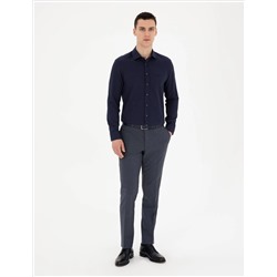 Lacivert Slim Fit Armürlü Uzun Kollu Gömlek
