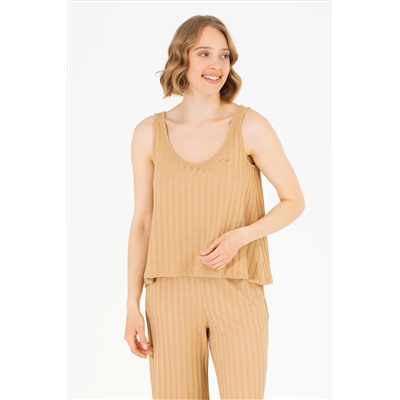 Kadın Camel Bisiklet Yaka Kolsuz Tişört