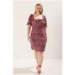 Trendyol Curve Çok Renkli Çiçekli Balon Kollu Mini/Kısa Boy Dokuma Elbise TBBSS24AH00111