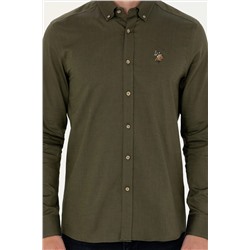 Erkek Haki Uzun Kollu Basic Gömlek