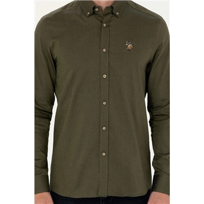 Erkek Haki Uzun Kollu Basic Gömlek