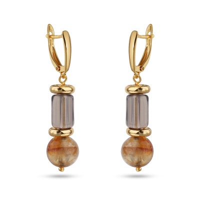 Серьги Терра (раухтопаз, цитрин 10мм; покрытие золото), Есть комплект